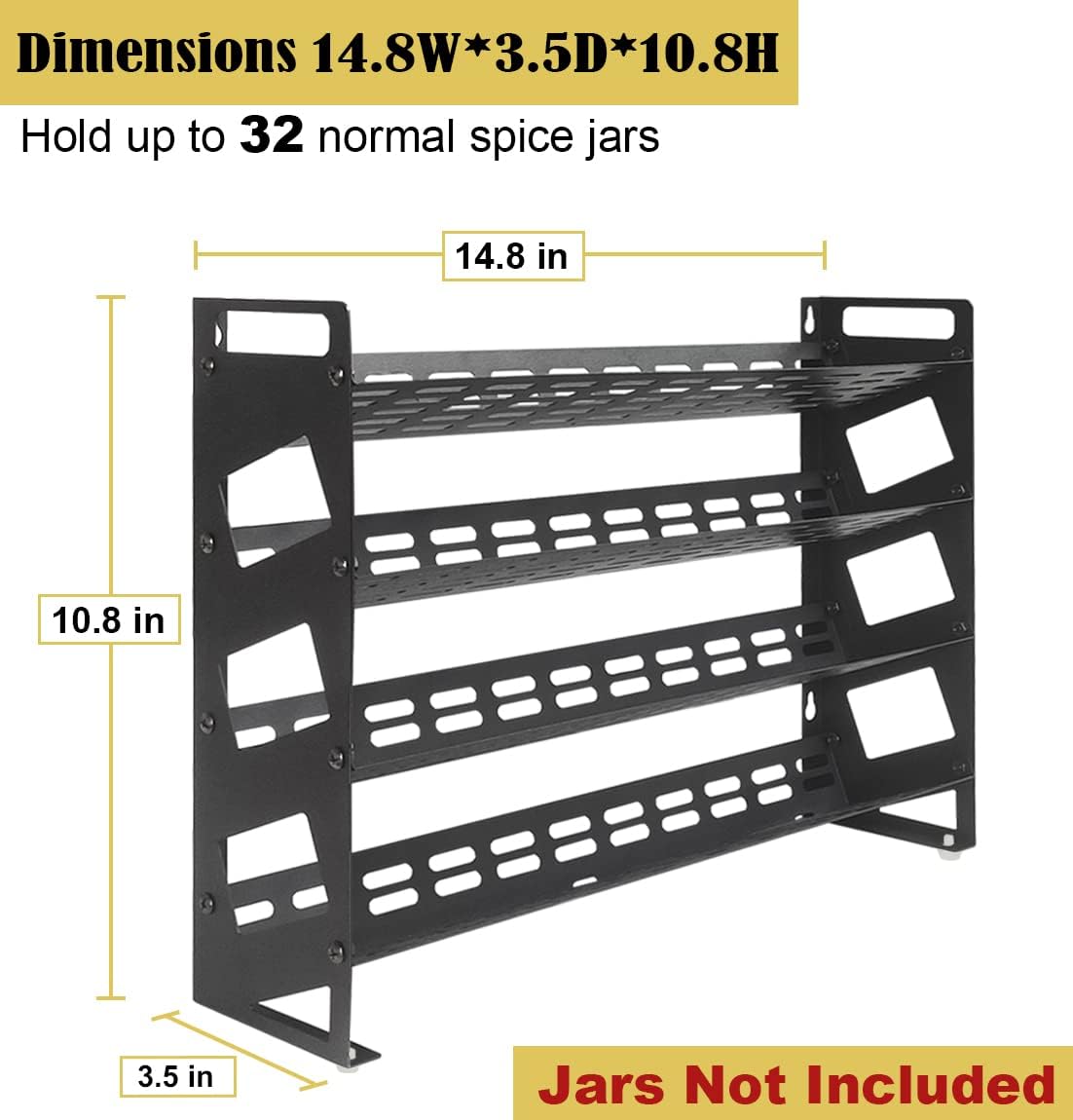 4 Tier Countertop Spice Rack Organizer for Kitchen Cabinet Pantry or Wall Mount, Matte Black (Jars Not Included) - Image 2