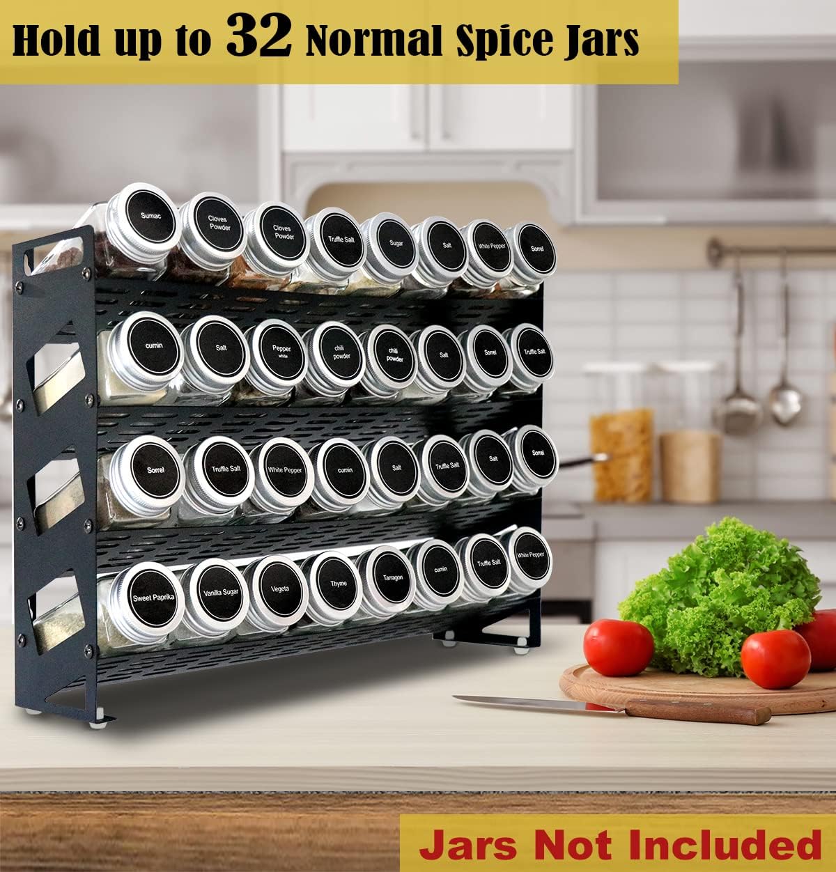 4 Tier Countertop Spice Rack Organizer for Kitchen Cabinet Pantry or Wall Mount, Matte Black (Jars Not Included) - Image 3