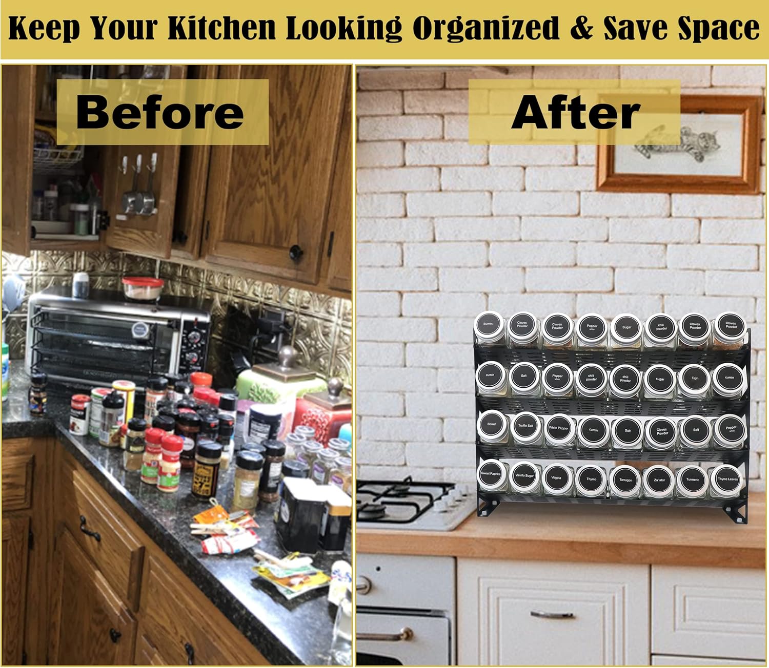 4 Tier Countertop Spice Rack Organizer for Kitchen Cabinet Pantry or Wall Mount, Matte Black (Jars Not Included) - Image 4