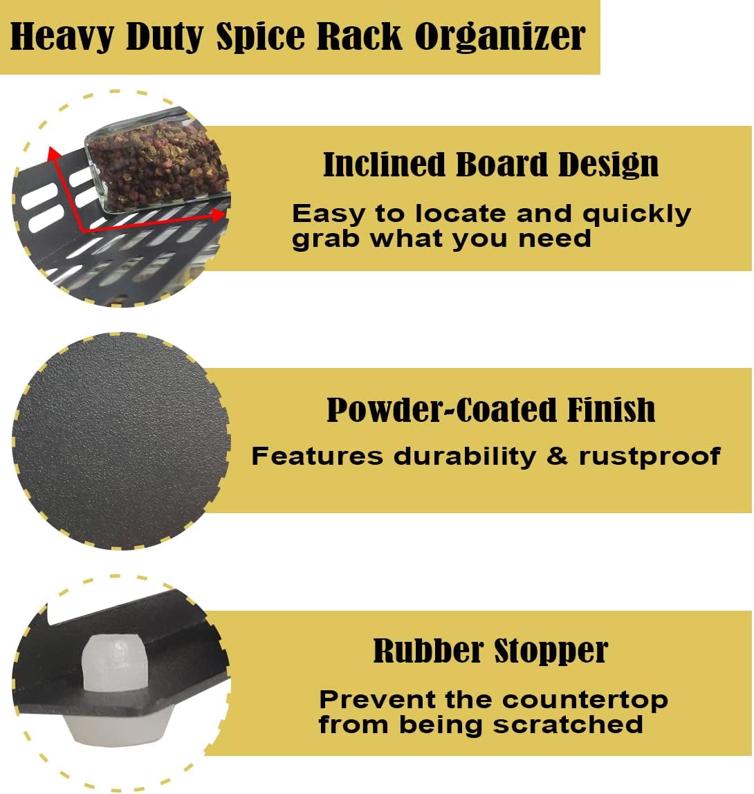 4 Tier Countertop Spice Rack Organizer for Kitchen Cabinet Pantry or Wall Mount, Matte Black (Jars Not Included) - Image 5