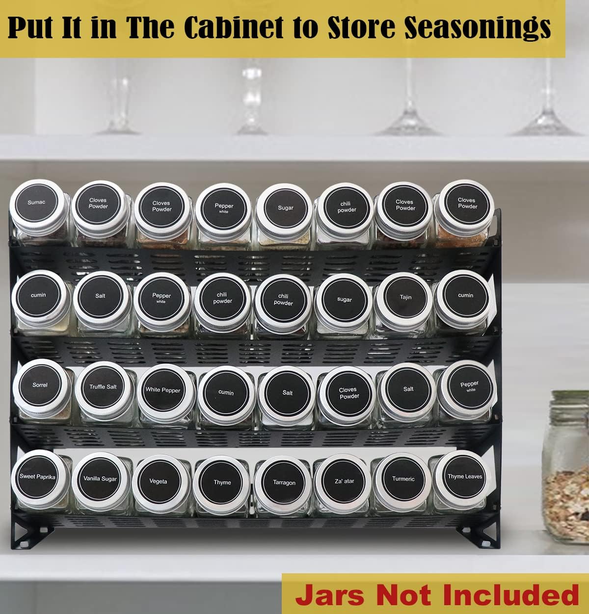 4 Tier Countertop Spice Rack Organizer for Kitchen Cabinet Pantry or Wall Mount, Matte Black (Jars Not Included) - Image 6