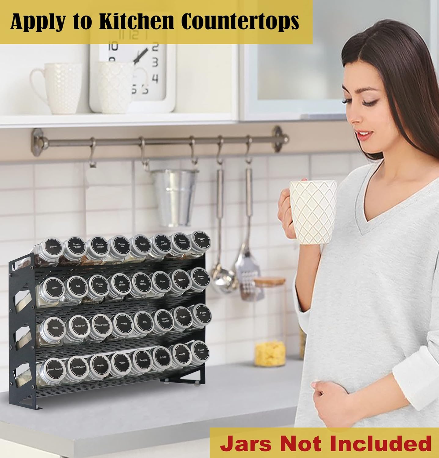 4 Tier Countertop Spice Rack Organizer for Kitchen Cabinet Pantry or Wall Mount, Matte Black (Jars Not Included) - Image 7
