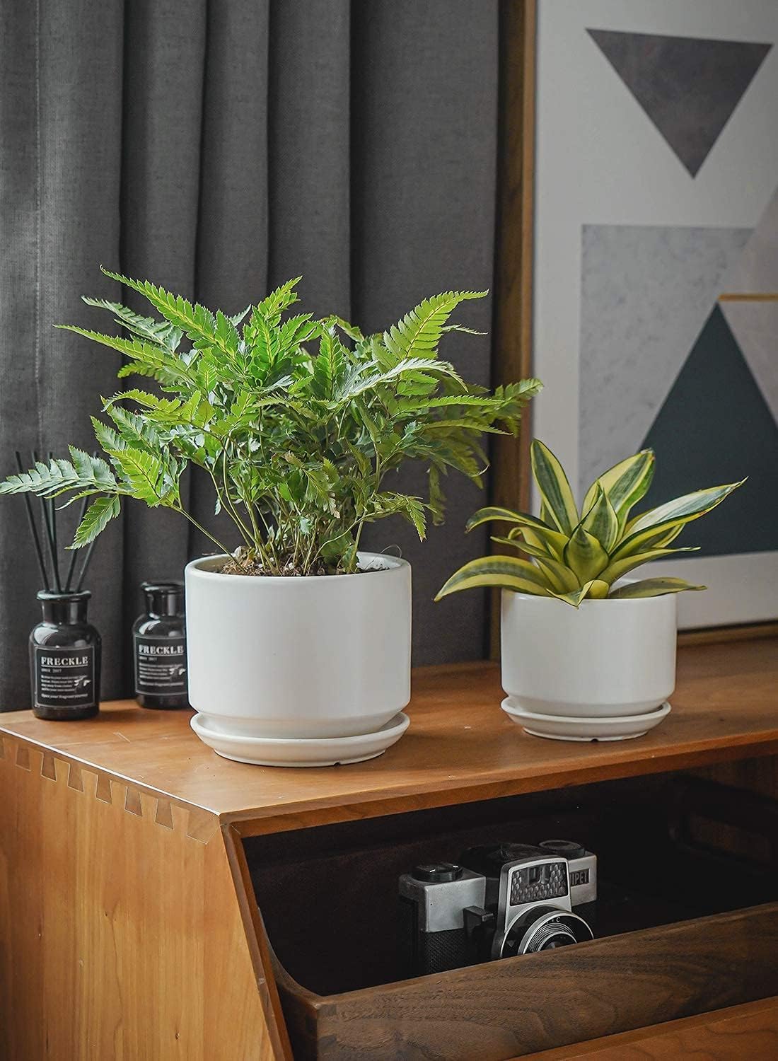 LE TAUCI Ceramic Plant Pots, 4.3+5.3+6.8 inch, Set of 3, Planters with Drainage Hole and Saucer, Indoor Flower Pot with Hole Mesh Pad, Gifts for Mom, White - Image 2