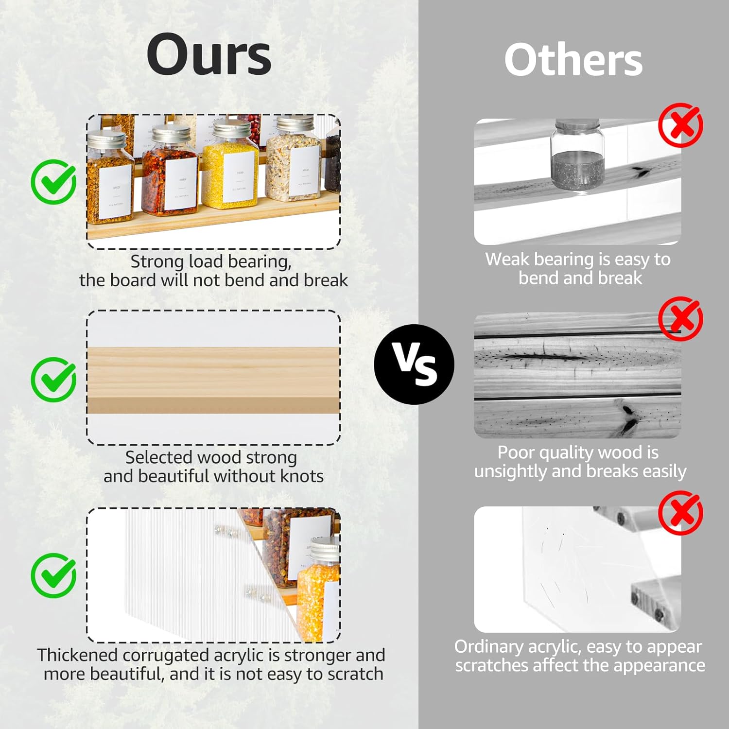 nianfeng Tiered Spice Rack, 4-Tier Spice Pantry Kitchen Cabinet Organizer, 12-Inch, Natural Wood Acrylic Stair Riser Stand, Countertop Seasoning Shelf - Image 2