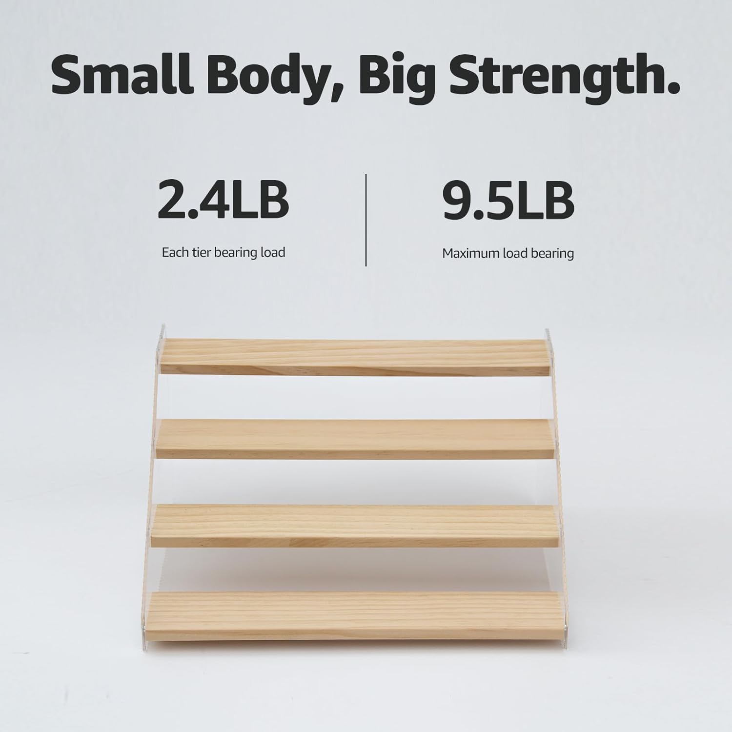 nianfeng Tiered Spice Rack, 4-Tier Spice Pantry Kitchen Cabinet Organizer, 12-Inch, Natural Wood Acrylic Stair Riser Stand, Countertop Seasoning Shelf - Image 4