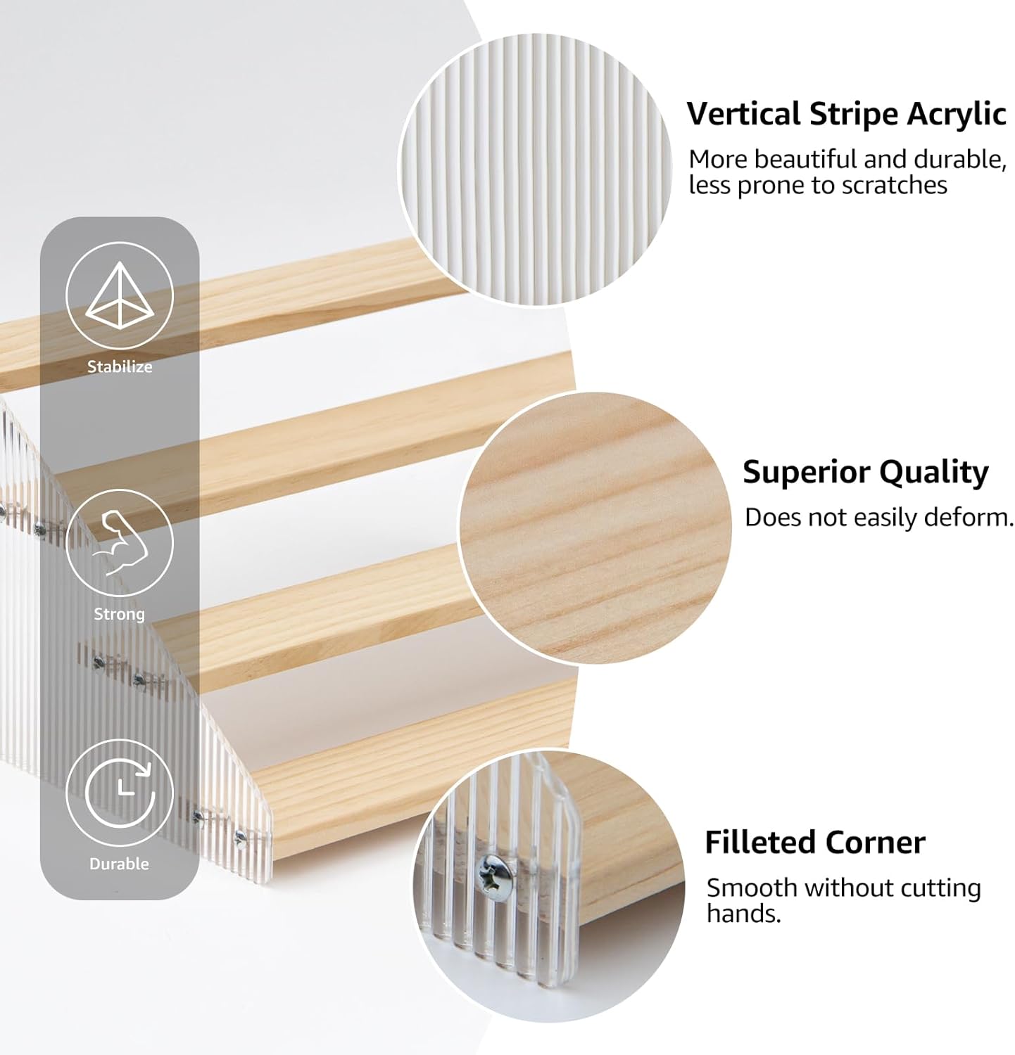 nianfeng Tiered Spice Rack, 4-Tier Spice Pantry Kitchen Cabinet Organizer, 12-Inch, Natural Wood Acrylic Stair Riser Stand, Countertop Seasoning Shelf - Image 5