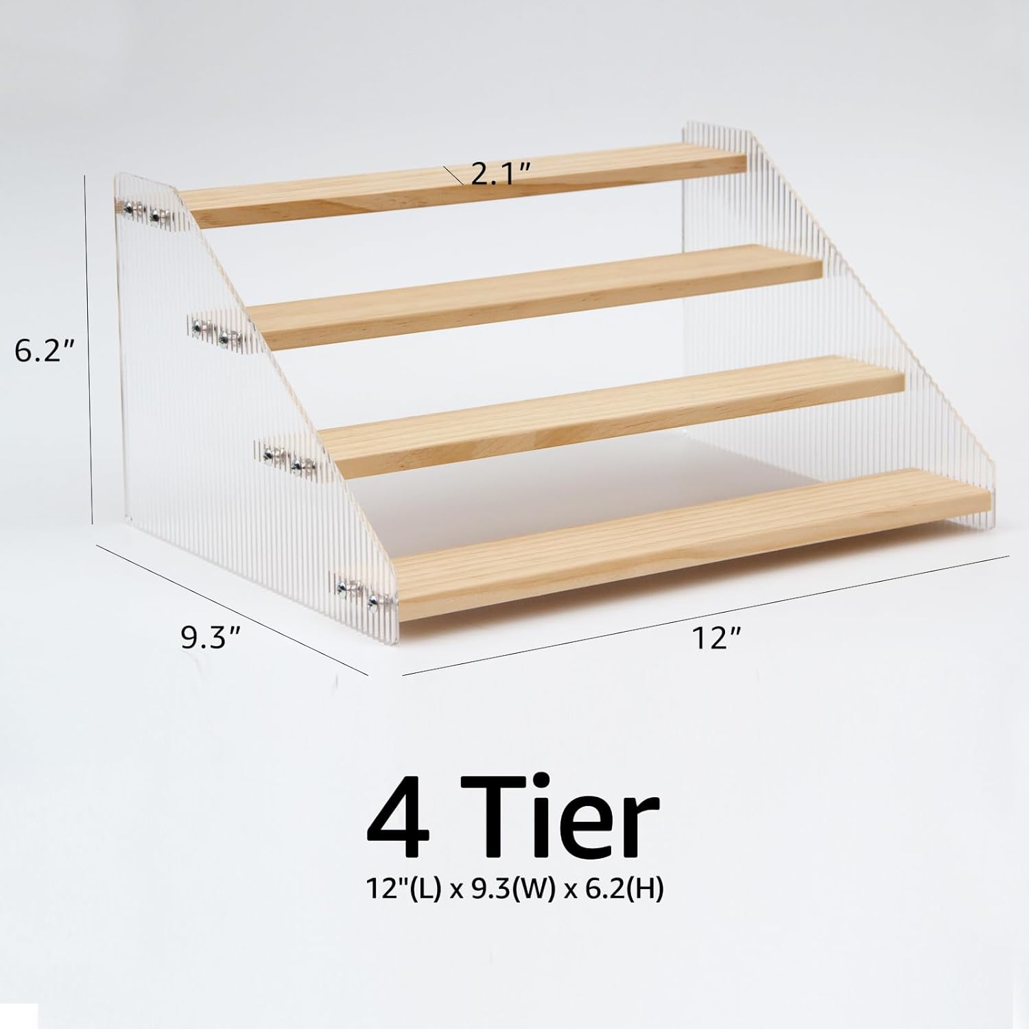 nianfeng Tiered Spice Rack, 4-Tier Spice Pantry Kitchen Cabinet Organizer, 12-Inch, Natural Wood Acrylic Stair Riser Stand, Countertop Seasoning Shelf - Image 6