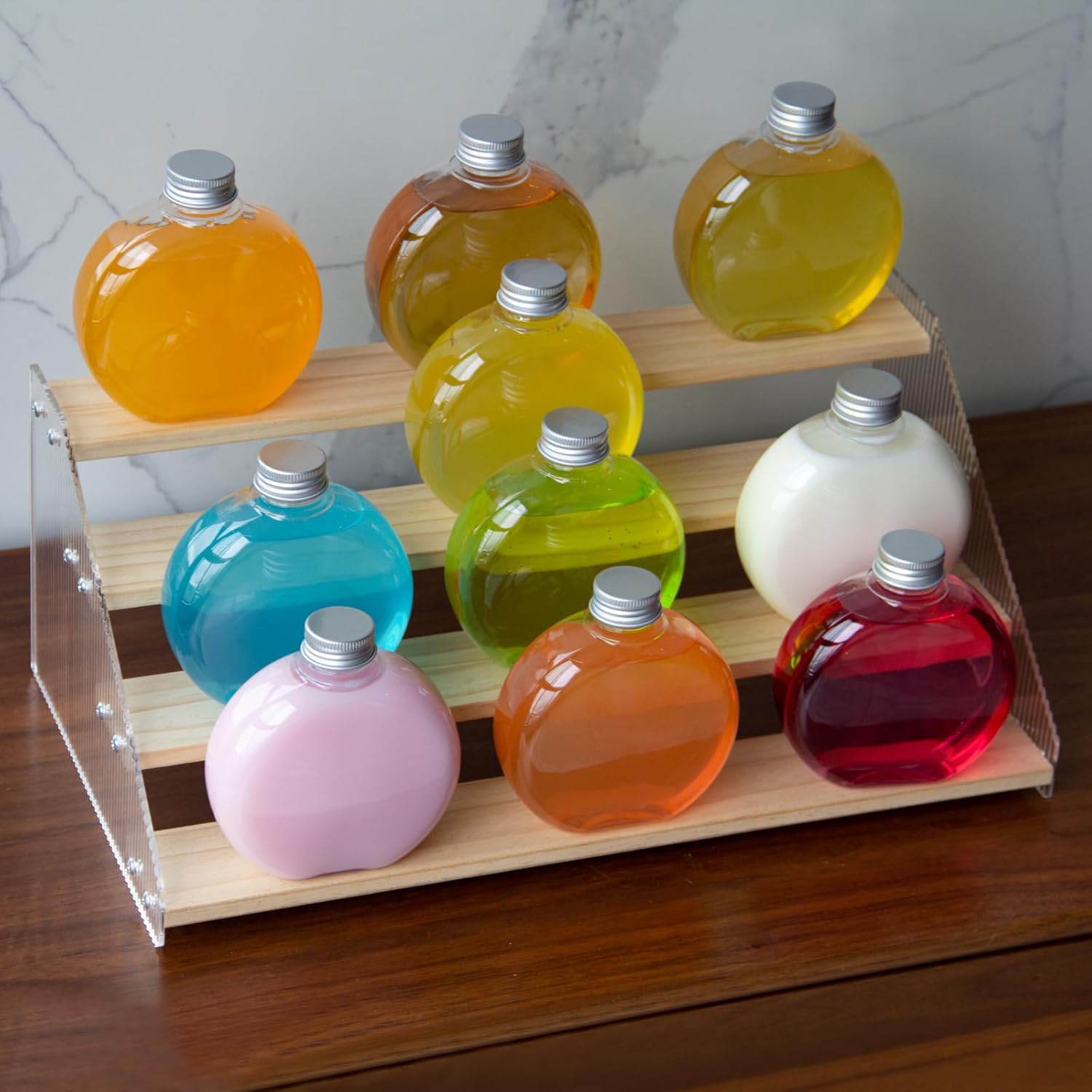 nianfeng Tiered Spice Rack, 4-Tier Spice Pantry Kitchen Cabinet Organizer, 12-Inch, Natural Wood Acrylic Stair Riser Stand, Countertop Seasoning Shelf - Image 8