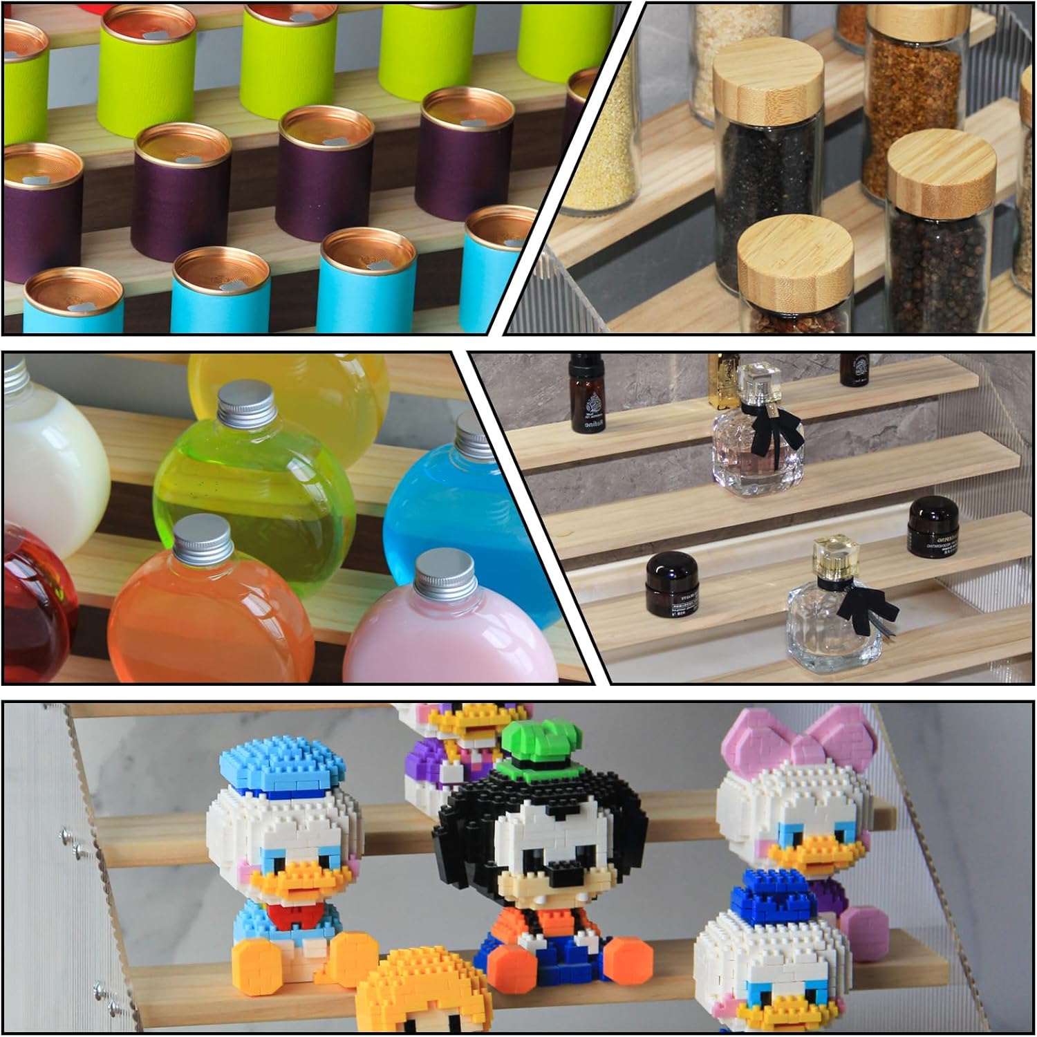 nianfeng Tiered Spice Rack, 4-Tier Spice Pantry Kitchen Cabinet Organizer, 12-Inch, Natural Wood Acrylic Stair Riser Stand, Countertop Seasoning Shelf - Image 9