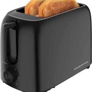 OVENTE Electric 2 Slice Toaster Machine with 6-Shade Browning Selector Setting, Compact Design and Removable Crumb Tray, 700W Power Perfect for Toasting Bread, Thin Bagels and Waffles, Black TP2210B