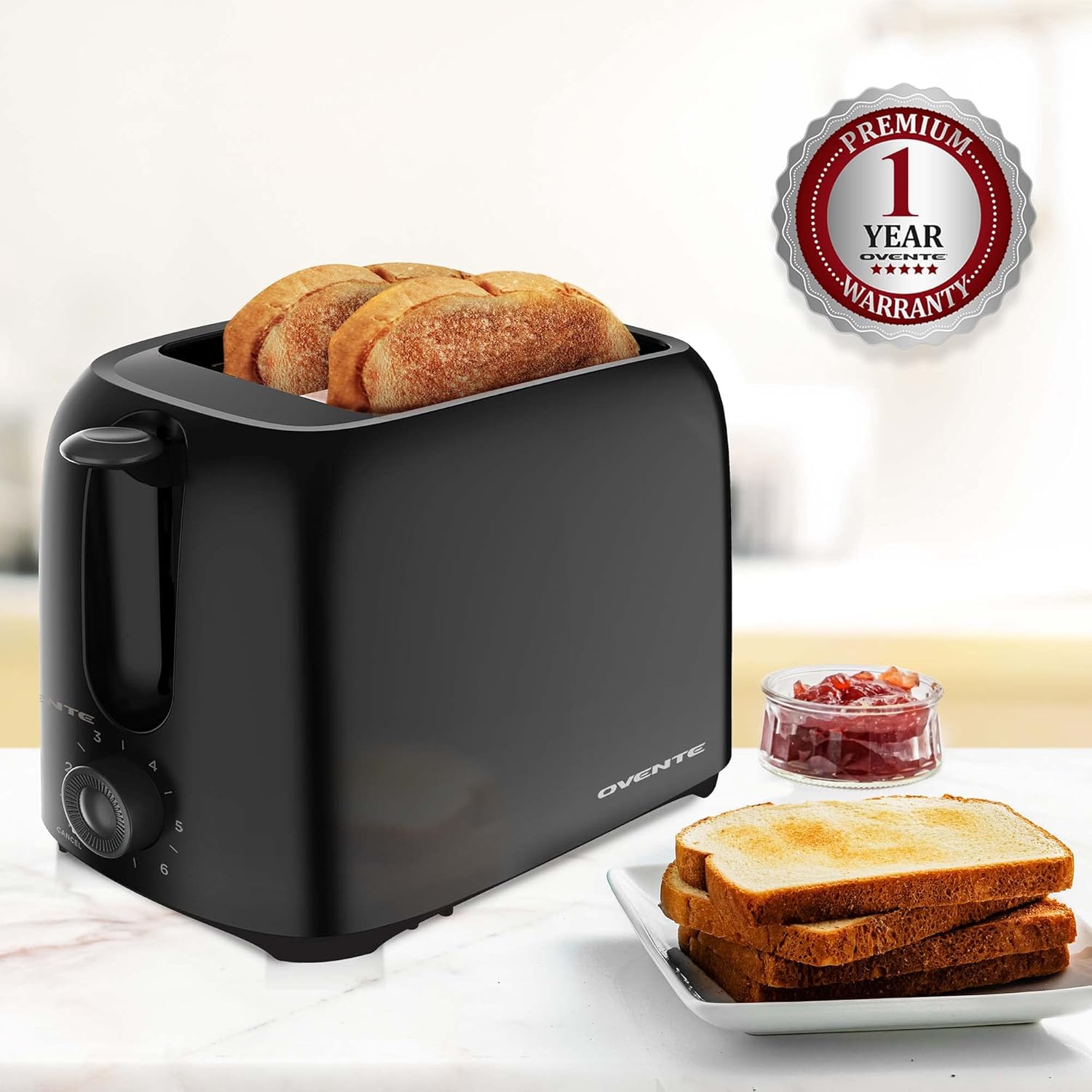 OVENTE Electric 2 Slice Toaster Machine with 6-Shade Browning Selector Setting, Compact Design and Removable Crumb Tray, 700W Power Perfect for Toasting Bread, Thin Bagels and Waffles, Black TP2210B - Image 8