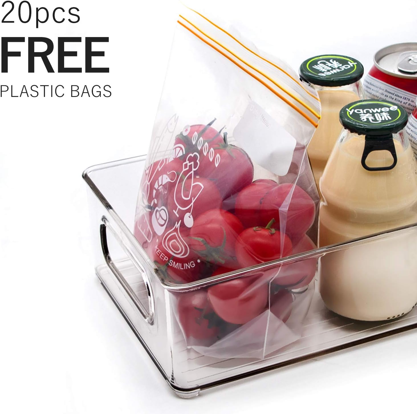 Stackable Refrigerator Organizer Bins, 6 Pack Clear Kitchen Organizer Container Bins with Handles and 20 PCS Plastic Bags for Pantry, Cabinets, Shelves, Drawer, Freezer - Food Safe, BPA Free 10"L - Image 7