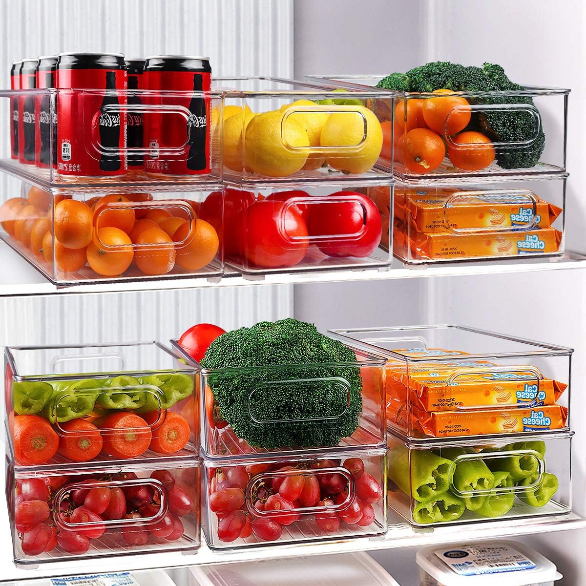 Stackable Refrigerator Organizer Bins, 6 Pack Clear Kitchen Organizer Container Bins with Handles and 20 PCS Plastic Bags for Pantry, Cabinets, Shelves, Drawer, Freezer - Food Safe, BPA Free 10"L - Image 8