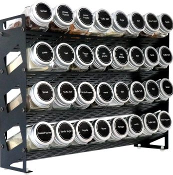 4 Tier Countertop Spice Rack Organizer for Kitchen Cabinet Pantry or Wall Mount, Matte Black (Jars Not Included)