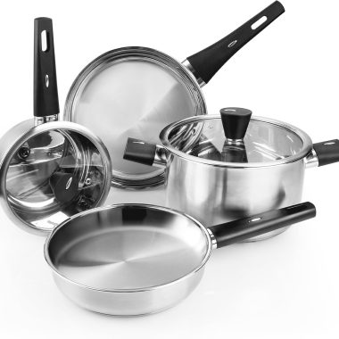 Meythway 𝐔𝐏𝐆𝐑𝐀𝐃𝐄 Stainless Steel Pots and Pans Set Non Toxic, 6PCs Kitchen Cookware Sets with Stay-Cool Handles, Non-Stick, Dishwasher Safe&Compatible with All Stovetops(Gas,Electric&Induction)
